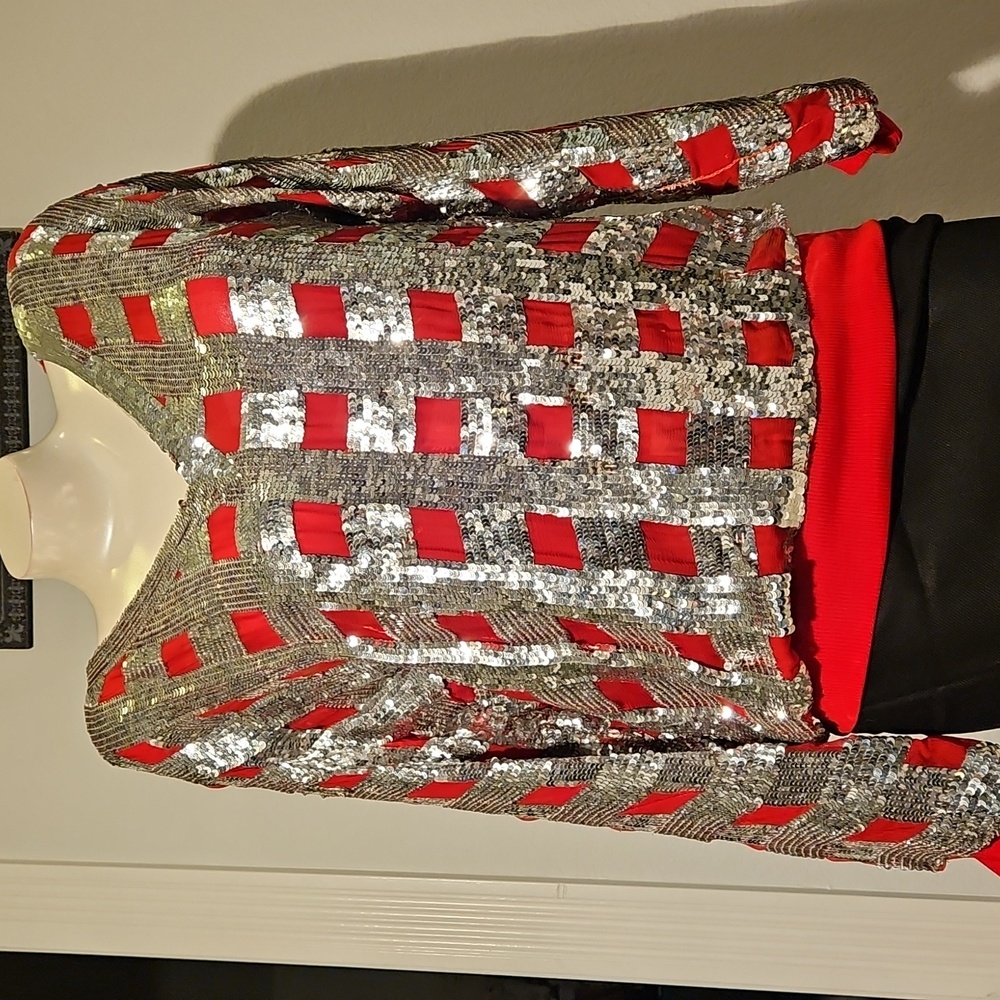 Jenny Gidding Red & Silver Sequin Top - Picture 3 of 4